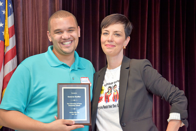 Kameron Koeffler accepting the Rookie of the Year Award at the summer convocation ceremony