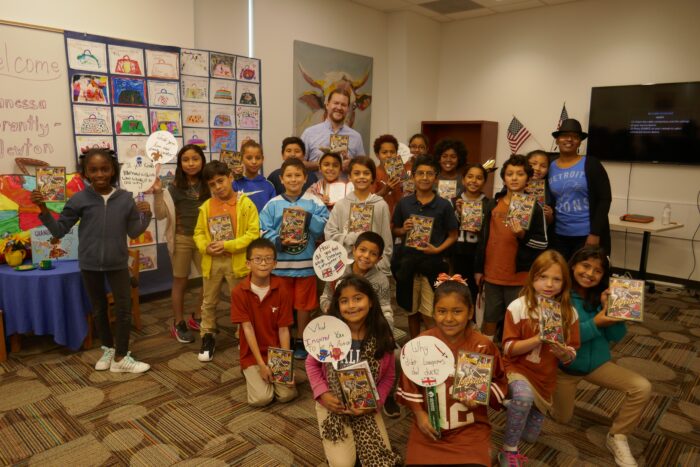 image of students with author