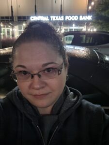 Chef Kim arriving at the Central Texas Food Bank to prepare her tomato basil soup.