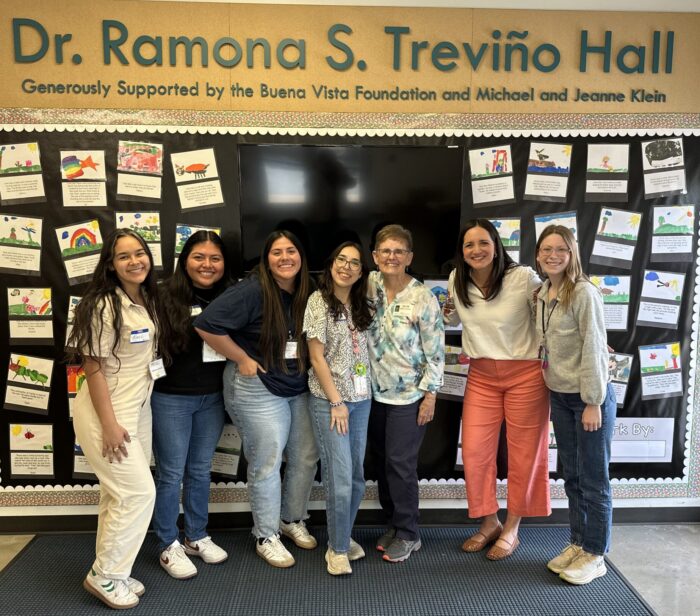 UT Austin Social Work interns pose with UT Elementary Social Work program lead Andrea Menchaca and UT Austin retired faculty Kathy Armenta